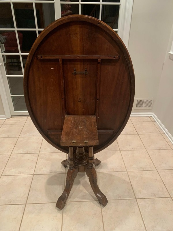 Antique Victorian Burr Inlaid Walnut Oval Tilt Top Loo Table gallery