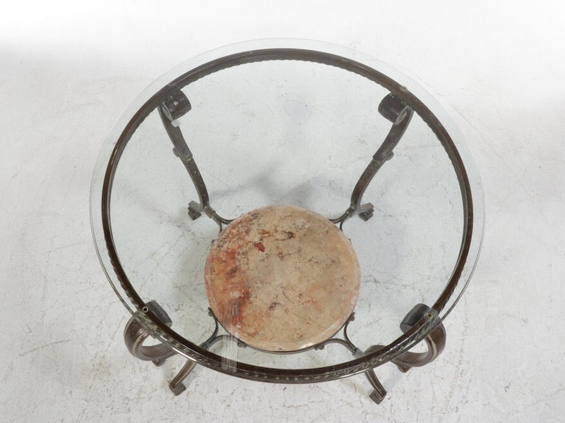 Scrolled Leg Metal Cocktail with Glass Top Side Table Marble Stone French gallery