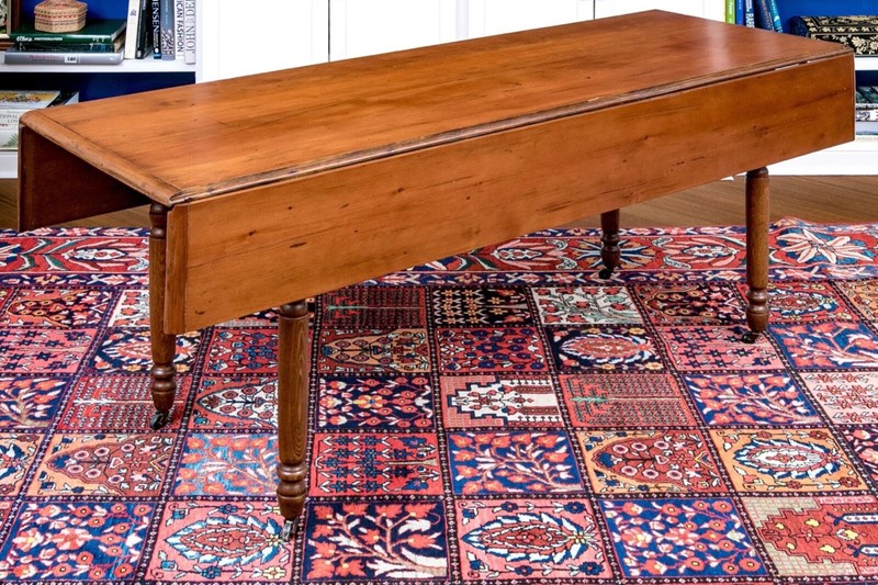 Antique Pine Drop Leaf Dining Table On Castors