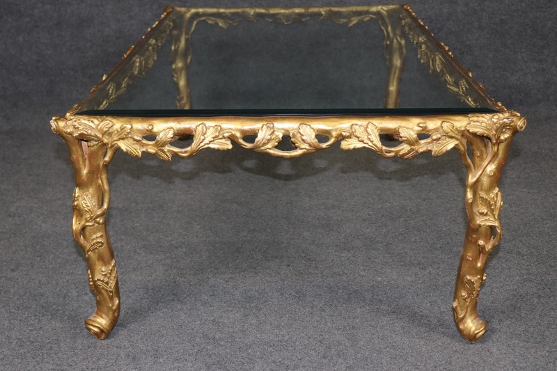Regency Style Carved Branch and Leaf Coffee Table In the Manner of Bagues gallery