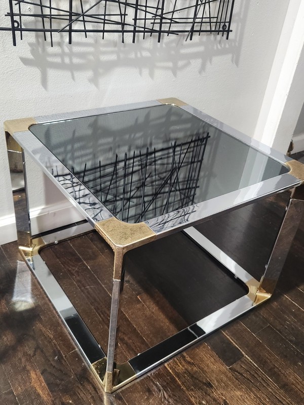 Vintage Chrome Brass Maison Jansen Style Hollywood Regency Square End Table