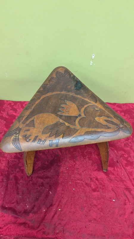 Vintage Haiti Haitian Fish Wood Hand Carved Tripod Table Stool
