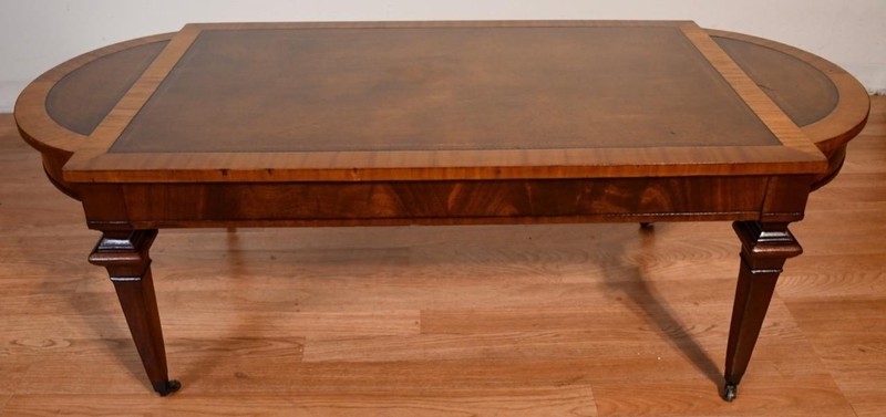 1930s English Regency Mahogany & Satinwood , Leather top Coffee table