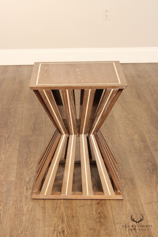 Contemporary Geometric Inlaid Oak Side Table gallery