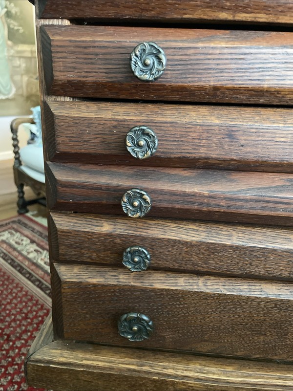 Apothecary One Of A Kind Hand Made Oak 5 Drawer Table Top Spool / Watch Makers C gallery