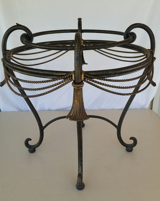VTG Circular Solid Iron-Ornamental Accent Table☆Gilt Rope &Tassel☆Scroll Design gallery