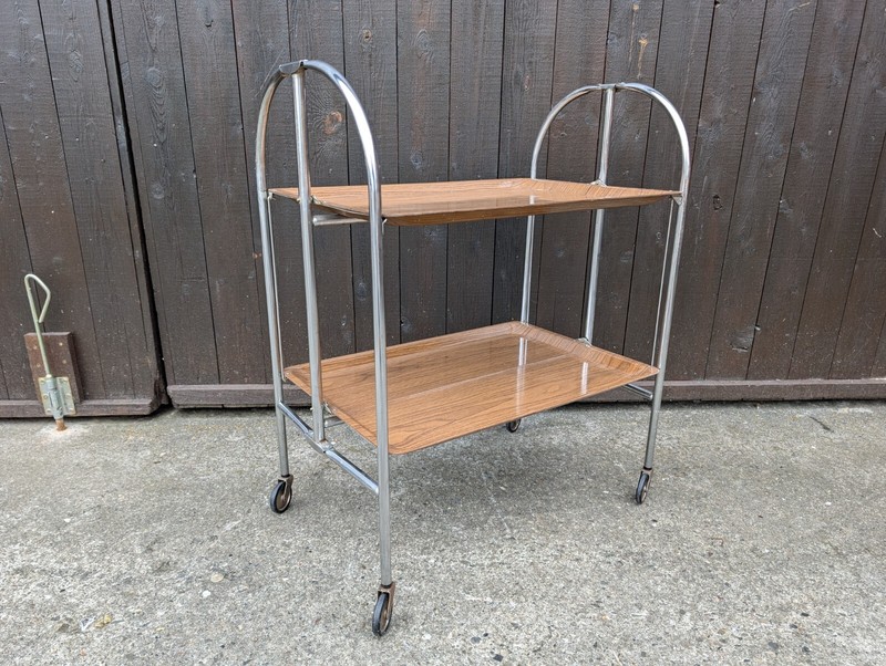 Dinette Serving Cart Tea Cart Table Side Table Walnut Bar Chrome 70s WOW 11