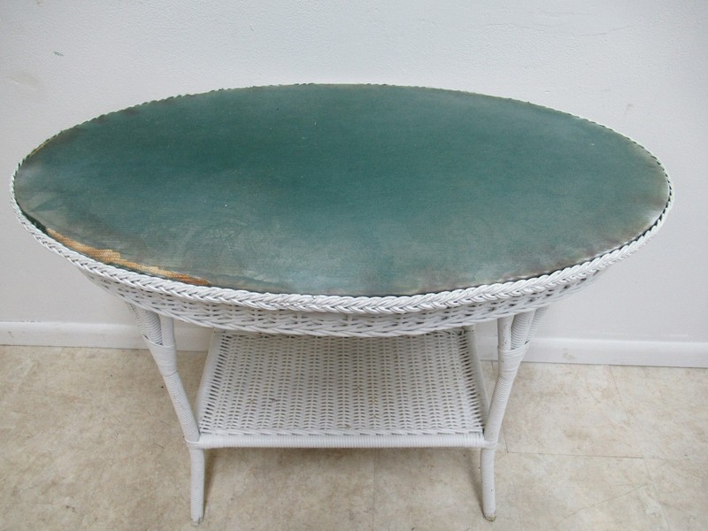 Antique Wicker Outdoor Porch Petite Sofa Hall Serving Table gallery