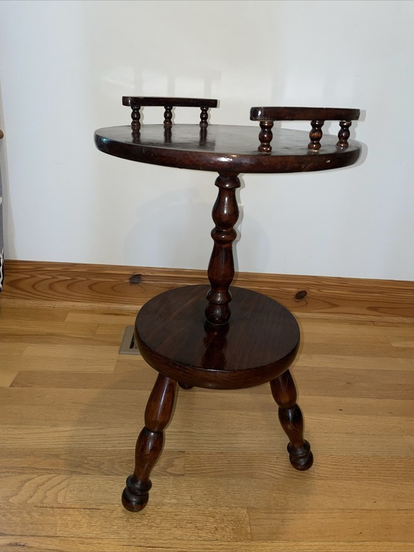 Wood Spindle 2 Tier Plant Stand Accent Dumb Waiter Handled Table 24 5/8” Tavern