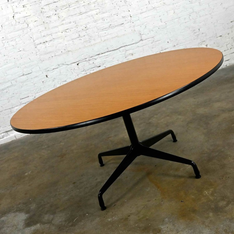 MCM Eames Herman Miller Natural Oak 60” Round Top All Black Universal Base gallery
