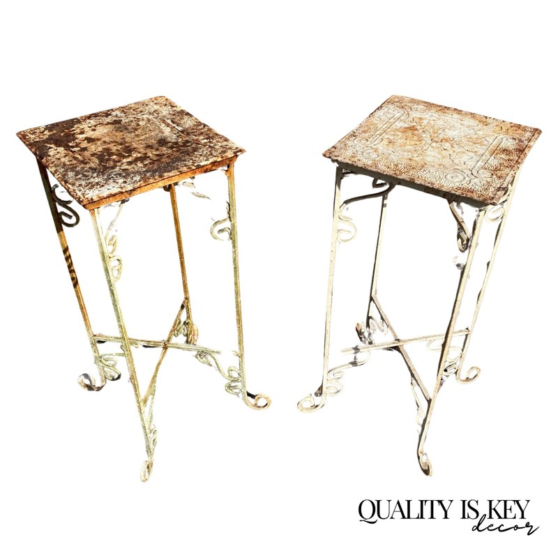Metal Side Tables of Victorian Style Reclaimed Embossed Metal Celling Tin – Pair