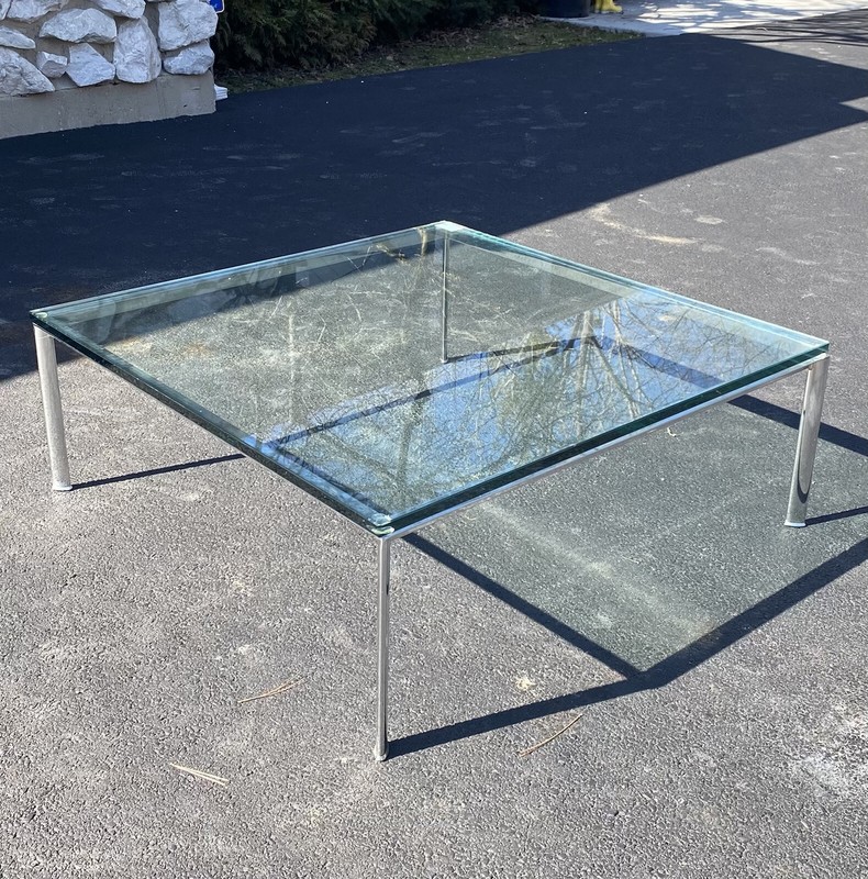 1970’s Milo Baughman Style Chrome Square Glass Coffee Table