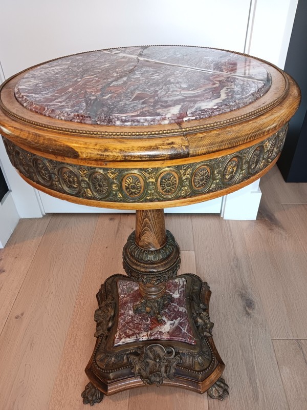 Fine Antique French Louis XVI Style Bronze & Marble Pedestal Guéridon Table