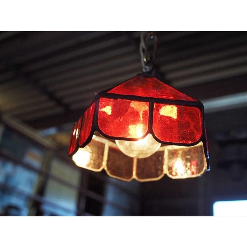 Red Stained Glass Lampshade Koro-ten Japan Used 15cm (5.9in)