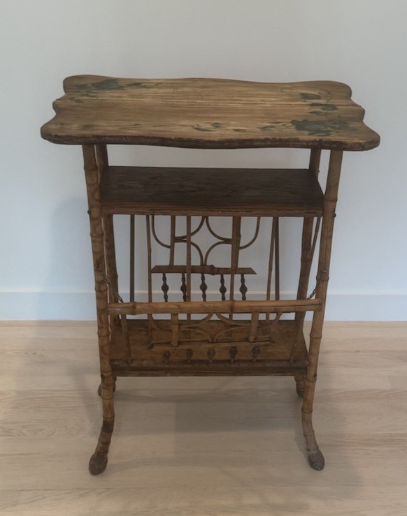 Victorian Burnt Bamboo & Cane Magazine/Accent Table 29 x 26 x 14” gallery