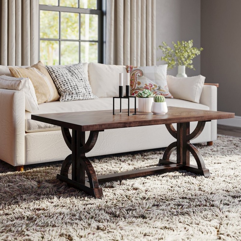 Fairview Transitional Herringbone Distressed Acacia Coffee Table gallery