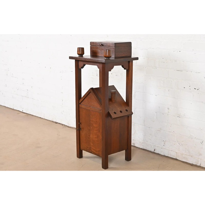 Stickley Brothers Style Antique Mission Oak Arts & Crafts Smoker’s Stand, 1910