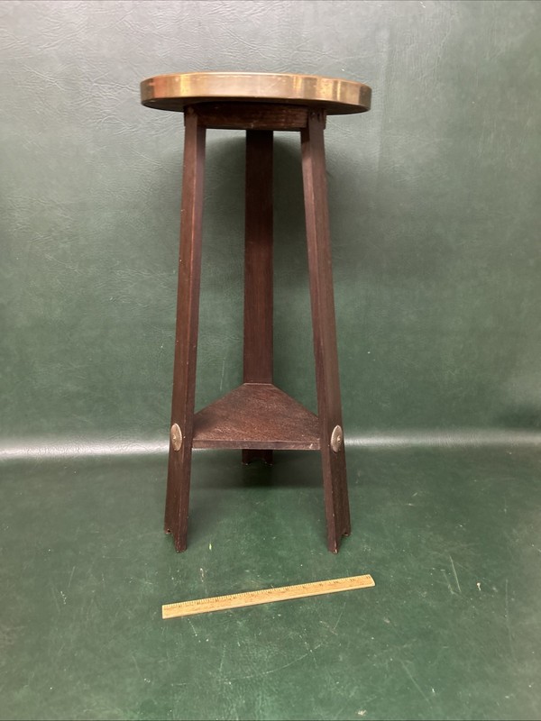 Rare Persion / Islamic Calligraphy Brass Top Arts & Crafts Oak Stand gallery