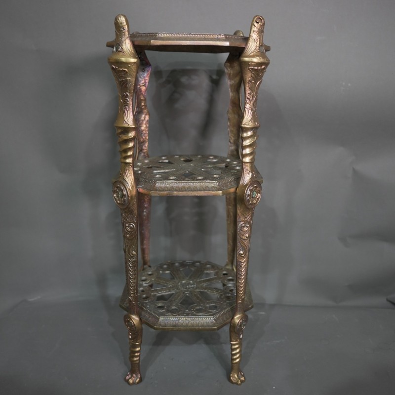 Antique Heavy Ornate French Style Brass Pedestal Accent Table Stand 3 Tier gallery