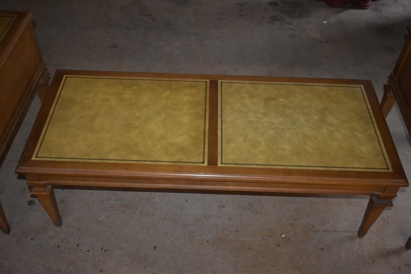 Vintage Leather Top Coffee & End Table Set, Wood & Brass gallery