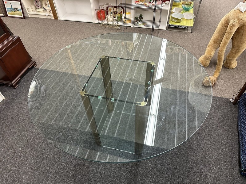 VINTAGE LEON ROSEN - PACE COLLECTION Brass & Glass DINING ROOM TABLE ORIGINAL gallery