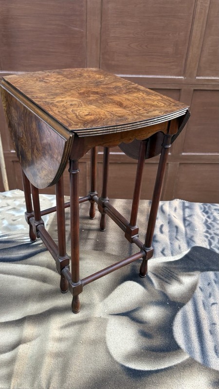 A+ Baker Furniture Co Vintage Gate Leg Drop Leaf Side Table Burled Walnut Wood gallery