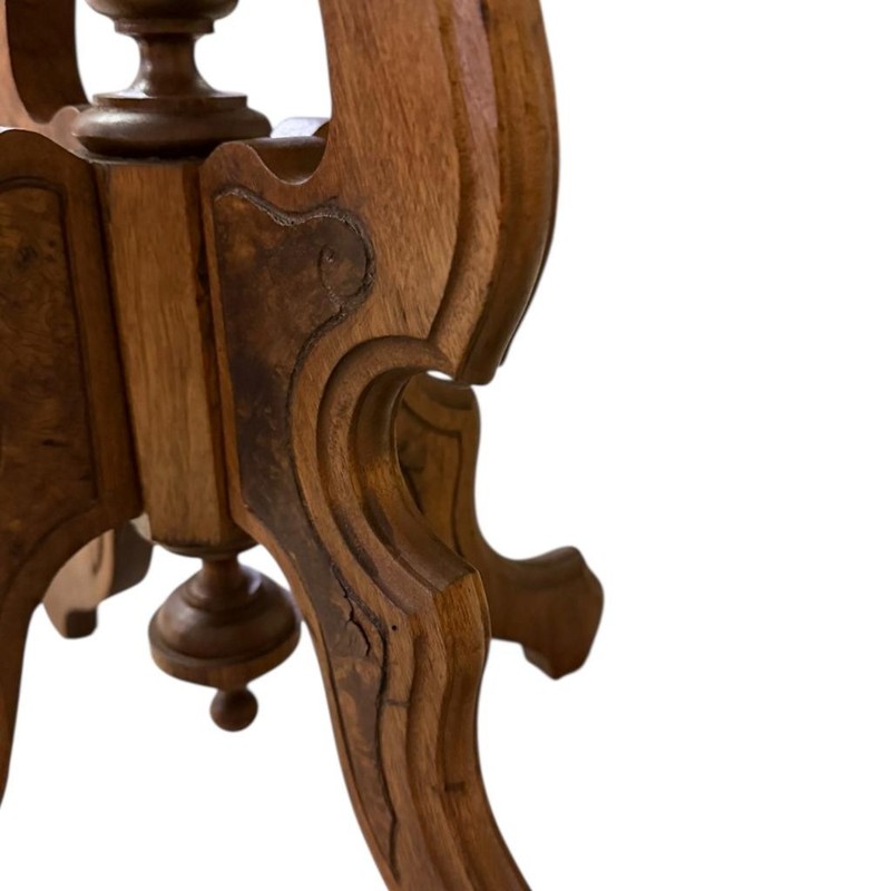 Victorian Walnut Turtle Top Lamp Table – Rose Marble with Burl Accents #22534 gallery