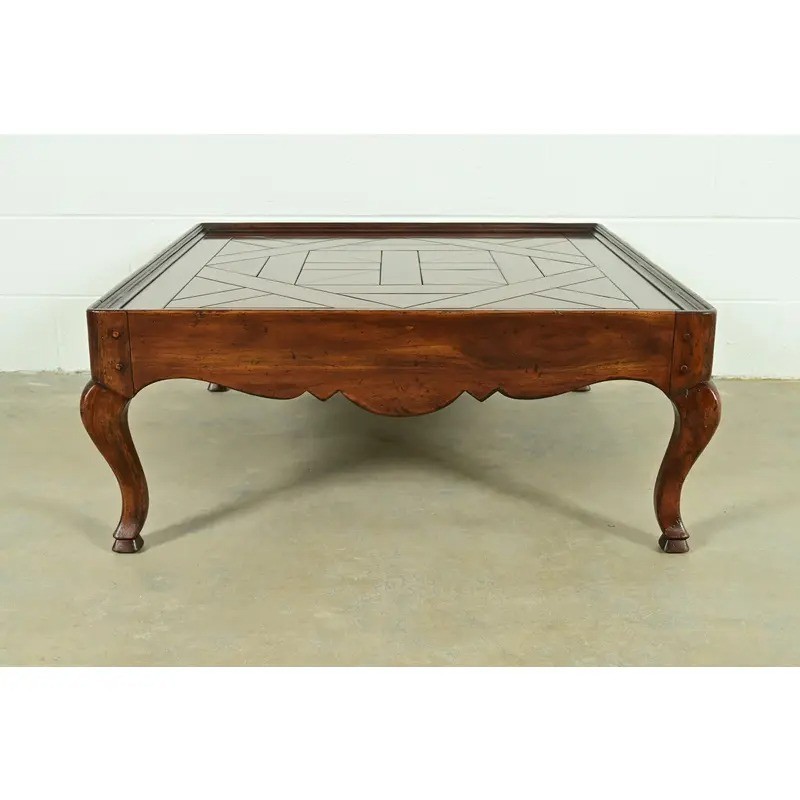 John Widdicomb French Provincial Louis XV Carved Walnut Parquet Top Coffee Table gallery