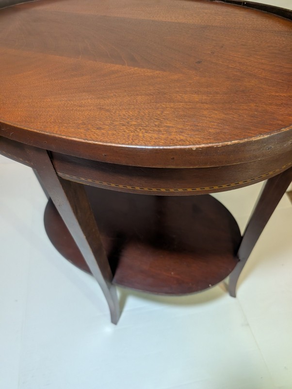 Vintage Mersman Mahogany Inlaid Wood Oval End Side Table Nightstand gallery