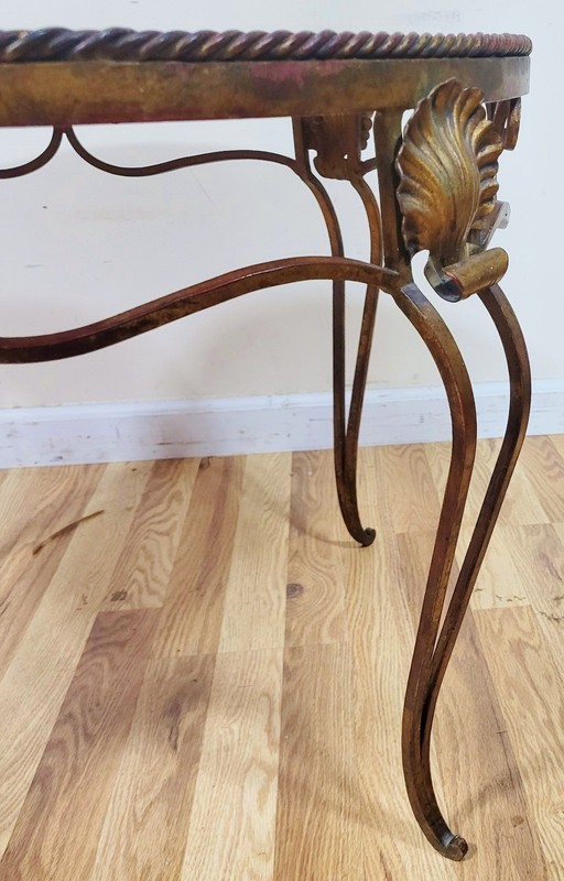 Vintage ITALIAN Mid-Century MODERN GILT Metal & MIRROR Shell ROUND COFFEE TABLE gallery