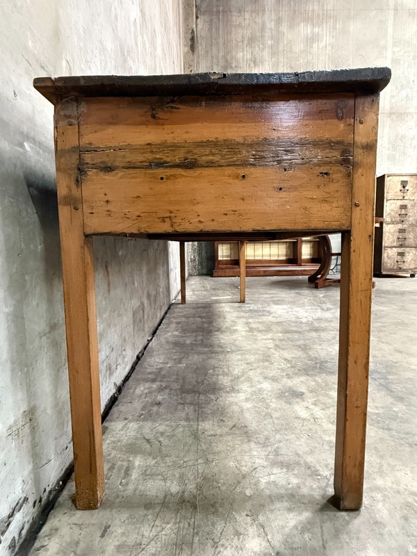 19th C French Draper’s Table Fruitwood Pine 4 Drawer Primitive 90” gallery