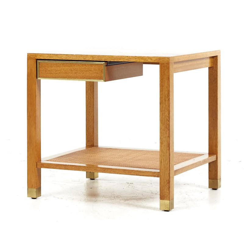 Harvey Probber Mid Century Bleached Mahogany and Cane Side Table gallery