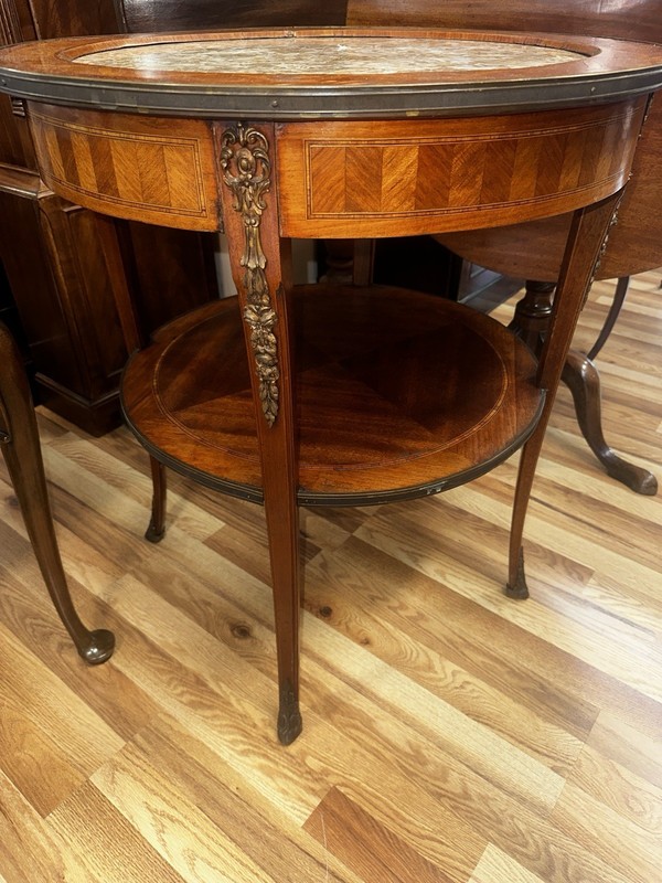 French Antique Louis XV Inset Beautiful Marble Top Inlaid Side Center Table gallery