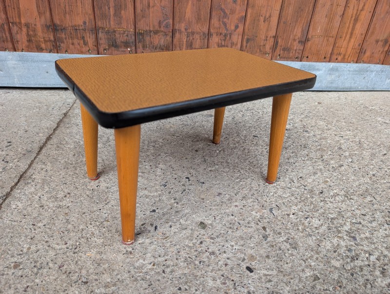 Vintage Flower Table 50s Rockabilly Retro Planter Stand Stool Brown Wooden, 19in gallery
