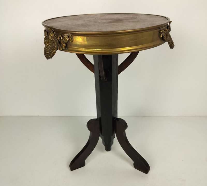 Beautiful Tripod Small Side Occasional Table Pedestal Wood brass trims vintage gallery