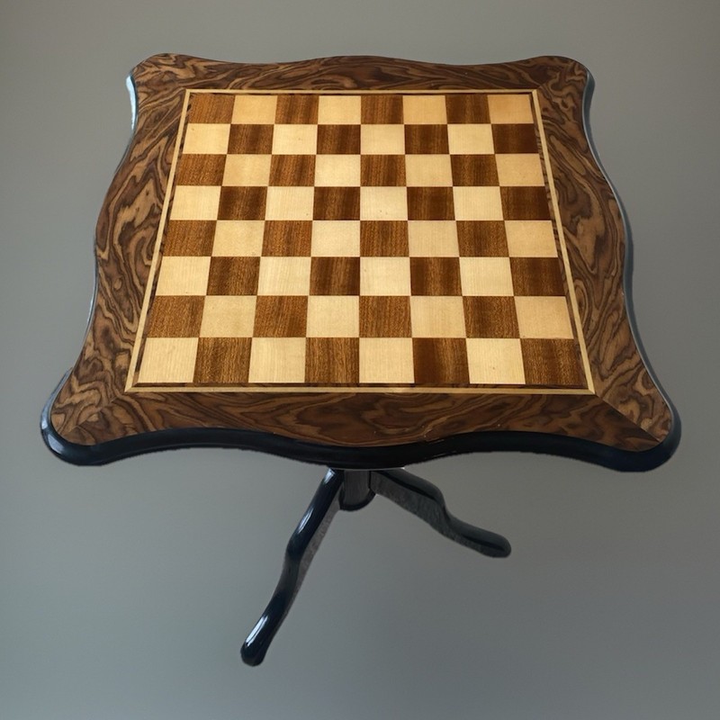 Hand-made Italian Chess and Checkers Table of Natural Wood With Chess Pieces gallery