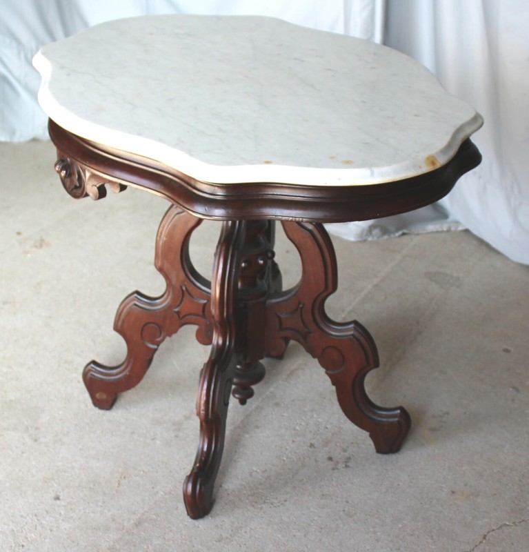Antique Victorian Walnut Marble top Table - original finish gallery