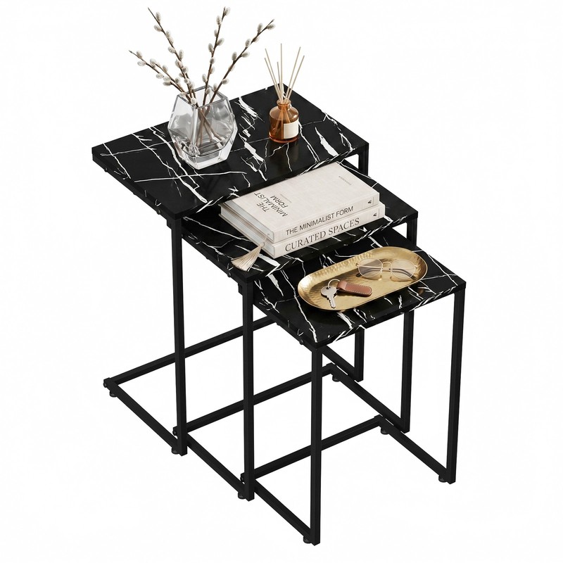 Nesting Side Tables Set of 3 C Shaped End Table Set Stackable Coffee Table Black