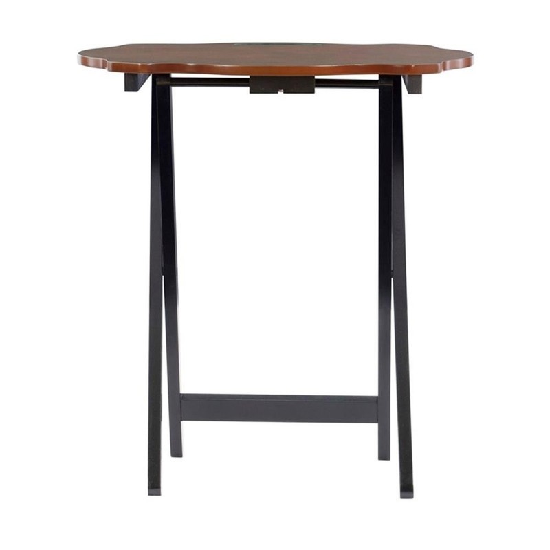 Linon Serpentine Five Piece Wood Tray Table Set in Hazelnut and Black gallery