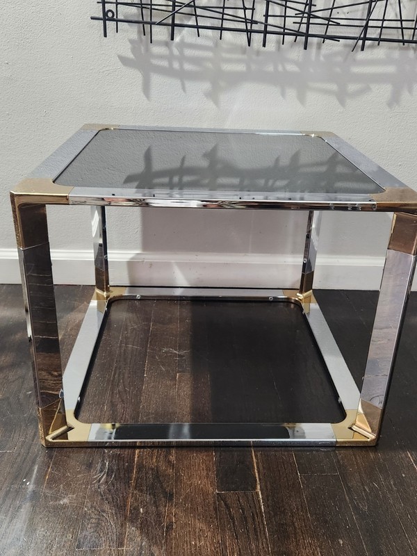 Vintage Chrome Brass Maison Jansen Style Hollywood Regency Square End Table gallery