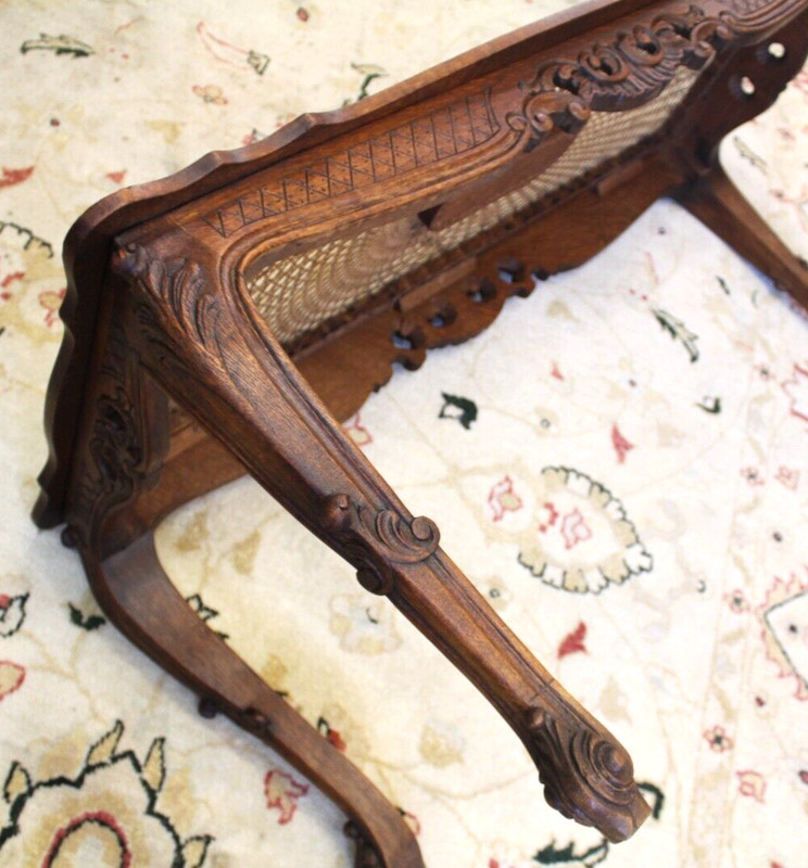 French Antique Oak Louis XV Coffee Table | Carved Frame & Glass Top Inset gallery