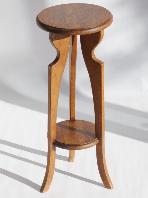 Vintage Oak Art Deco Plant Stand, Amsterdam School Pedestal, Two Tier Table gallery