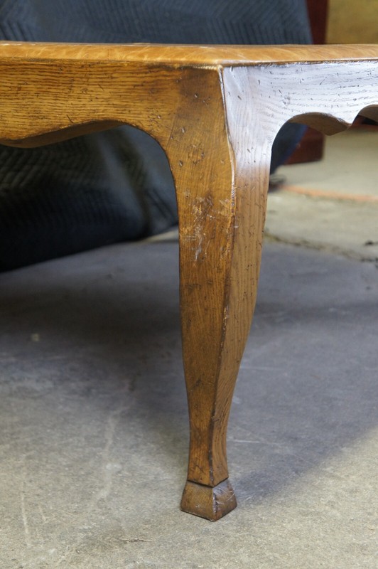 Antique French Country Oak Leather Coffee Cocktail Table Ottoman 58" gallery