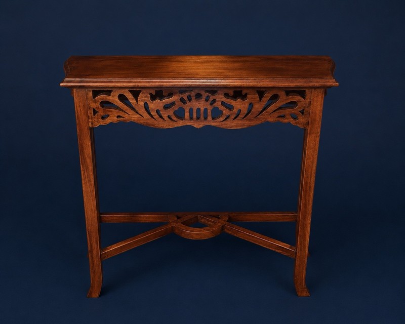 Flame Mahogany Serpentine Console Tremeau Table Hand Carved Fret Hallway Accent