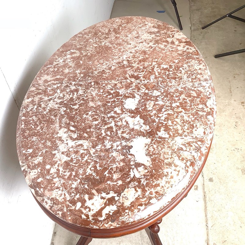 Victorian Revival Marble Top Accent Table Carved Parlor Center Table gallery