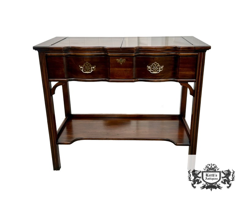 VTG. Harden Chippendale Style Flip Top Cherry Server/Bar Table w/Drawer & Shelf