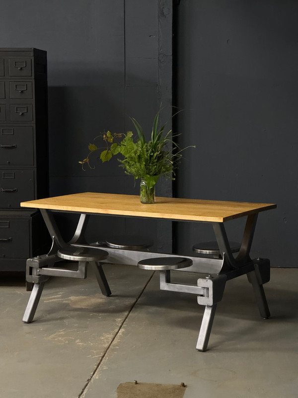 Industrial Table With Swing Out Seats