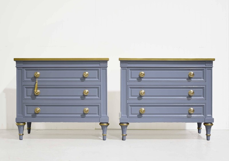 Mid Century French Side Tables by Karges in Blue a Pair - Newly Painted gallery