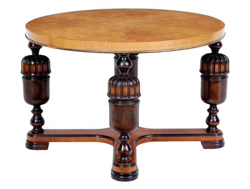 ART DECO BIRCH AND ELM CIRCULAR COFFEE TABLE