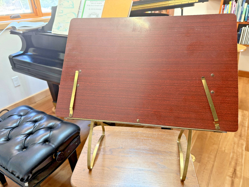 Vintage MCM Folding Faux Wood & Brass Tabletop Music/document Stand